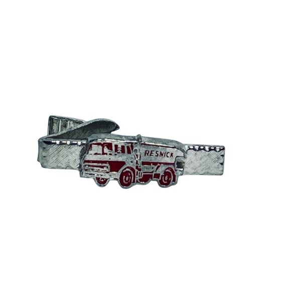 Vintage Silver Tone & Red Enamel Resnick Fuel Truck Tie Bar (5578) - Picture 5 of 5